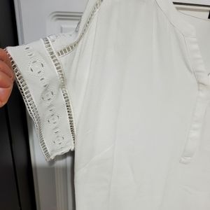 Talbots Short Sleeve White Pullover Blouse with Embellished Sleeves, Size Large